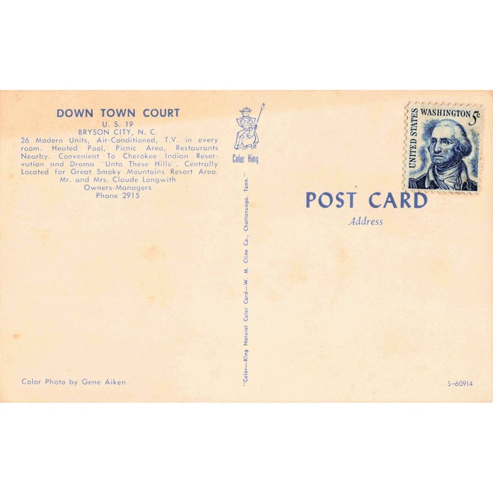 Down Town Court Motel Bryson City North Carolina NC Chrome Postcard US 19 - Picture 2 of 2